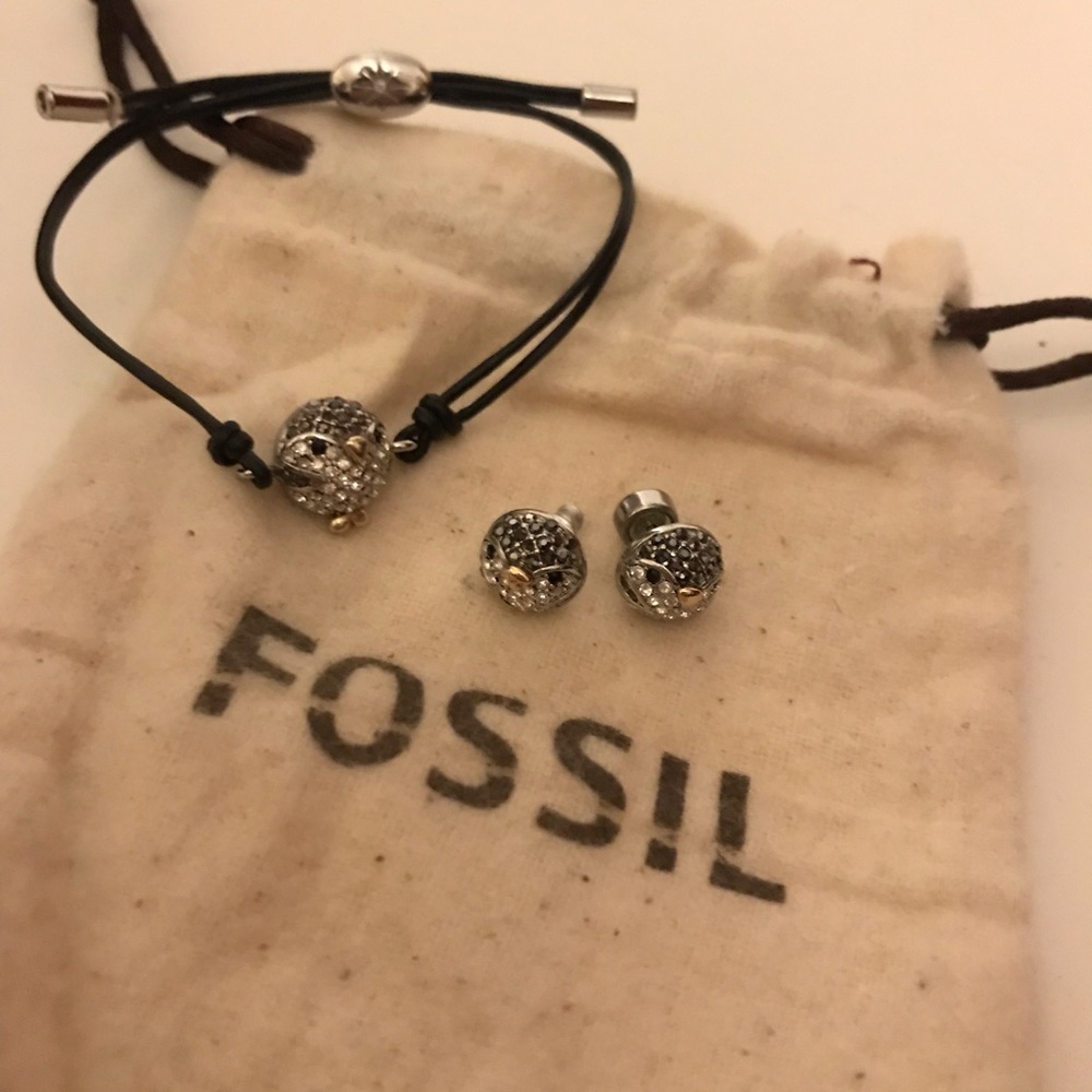 Fossil penguin bracelet and earring duo